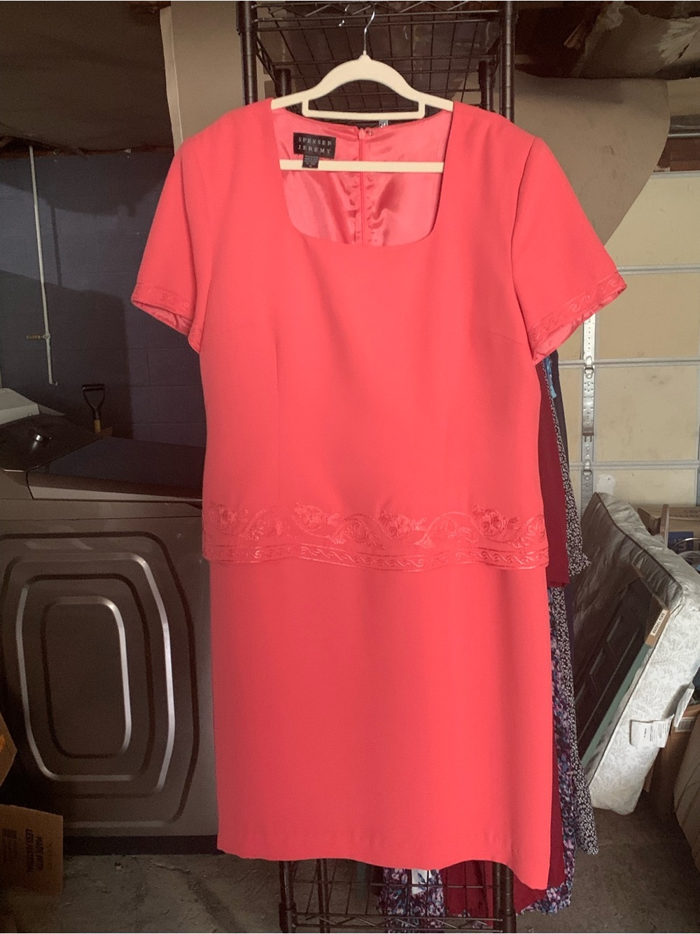Spenser Jeremy Coral-Red Embroidered Midi Dress